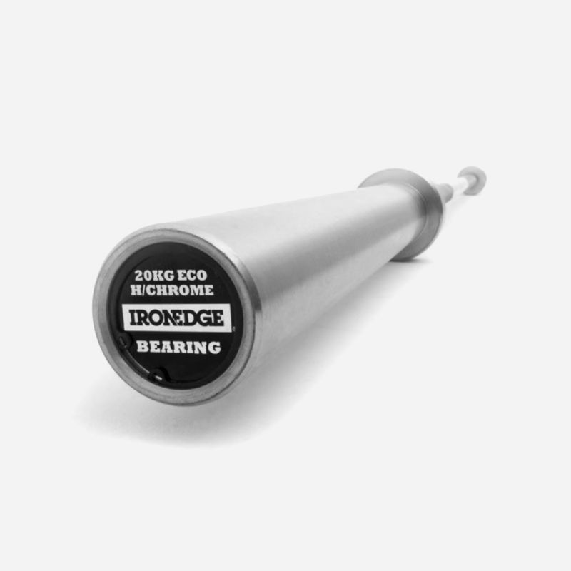 Iron Edge Eco 20 kg barbell sleeve and labelled end cap